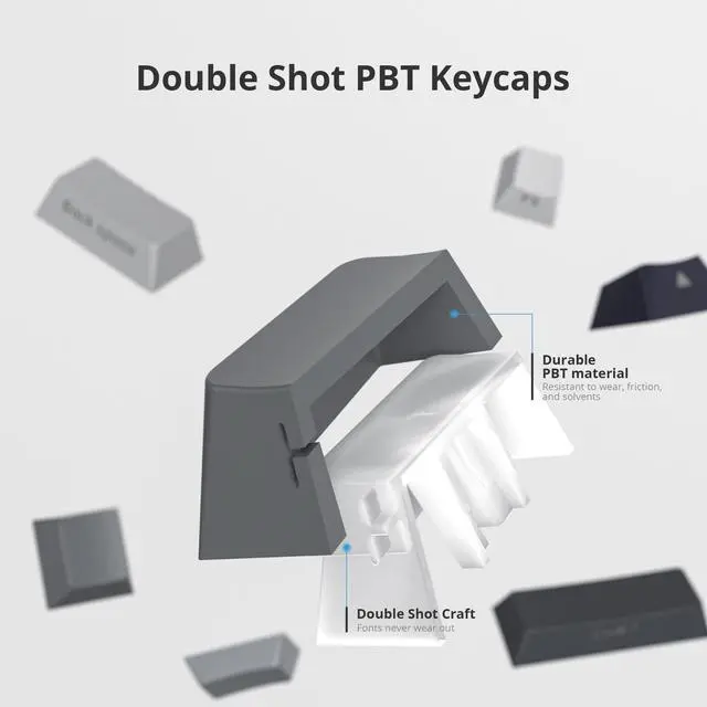 Alt view image 3 of 5 - iRoboosta Cherry Profile Side Printed PBT Keycaps, 135 Key Minimalist Double Shot Shine Through Custom Keycap, Gradient Key Cap for Cherry MX Switches Mechanical Keyboard (Grey/Side Print)