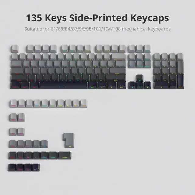 Alt view image 5 of 5 - iRoboosta Cherry Profile Side Printed PBT Keycaps, 135 Key Minimalist Double Shot Shine Through Custom Keycap, Gradient Key Cap for Cherry MX Switches Mechanical Keyboard (Grey/Side Print)