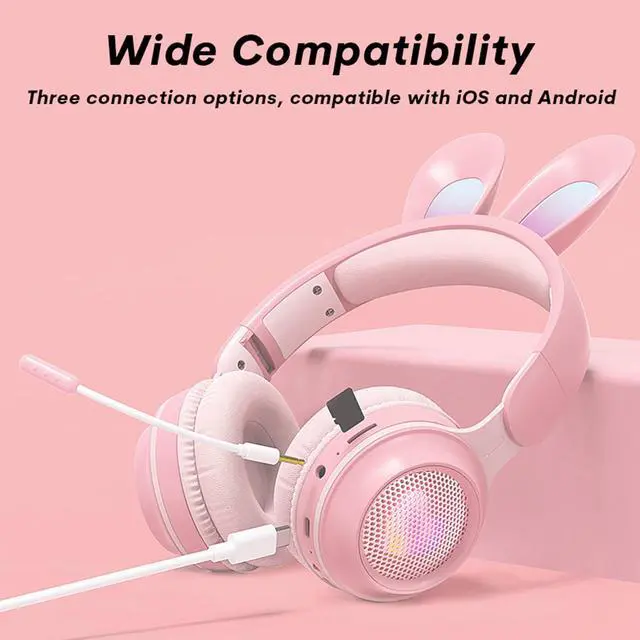 Alt view image 5 of 5 - Kids Wireless Bluetooth Cat Ear Headphones with Microphone, Light Up Purple, Noise Cancelling for Kids Teens School & Travel