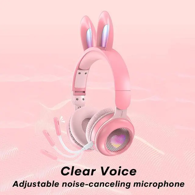 Alt view image 4 of 5 - Kids Wireless Bluetooth Cat Ear Headphones with Microphone, Light Up Purple, Noise Cancelling for Kids Teens School & Travel