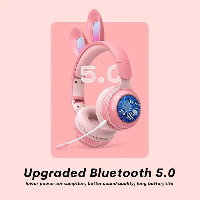 Alt view image 5 of 5 - Xmenha Kids Wireless Bluetooth Cat Ear Headphones with Mic, Kawaii Light-up, Noise Cancelling for Kids Teens
