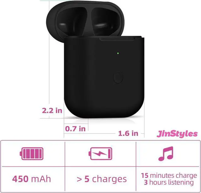 Alt view image 3 of 5 - Jinstyles Wireless Charging Case Replacement Compatible for AirPods 1st & 2nd Generation Charger Case with Bluetooth Sync Pairing Button (Black)