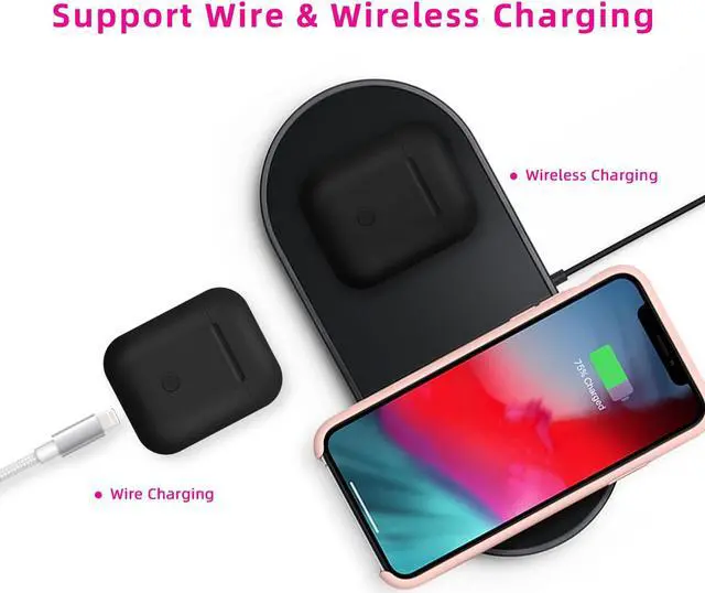 Alt view image 4 of 5 - Jinstyles Wireless Charging Case Replacement Compatible for AirPods 1st & 2nd Generation Charger Case with Bluetooth Sync Pairing Button (Black)