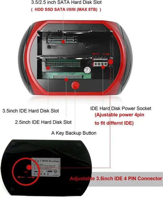 Alt view image 2 of 5 - 2.5" 3.5" HDD Docking Station w/Card Reader USB 2.0 SSD IDE SATA Hard Drive Dock Support All 2.5 / 3.5" SATA & IDE Hard Disk