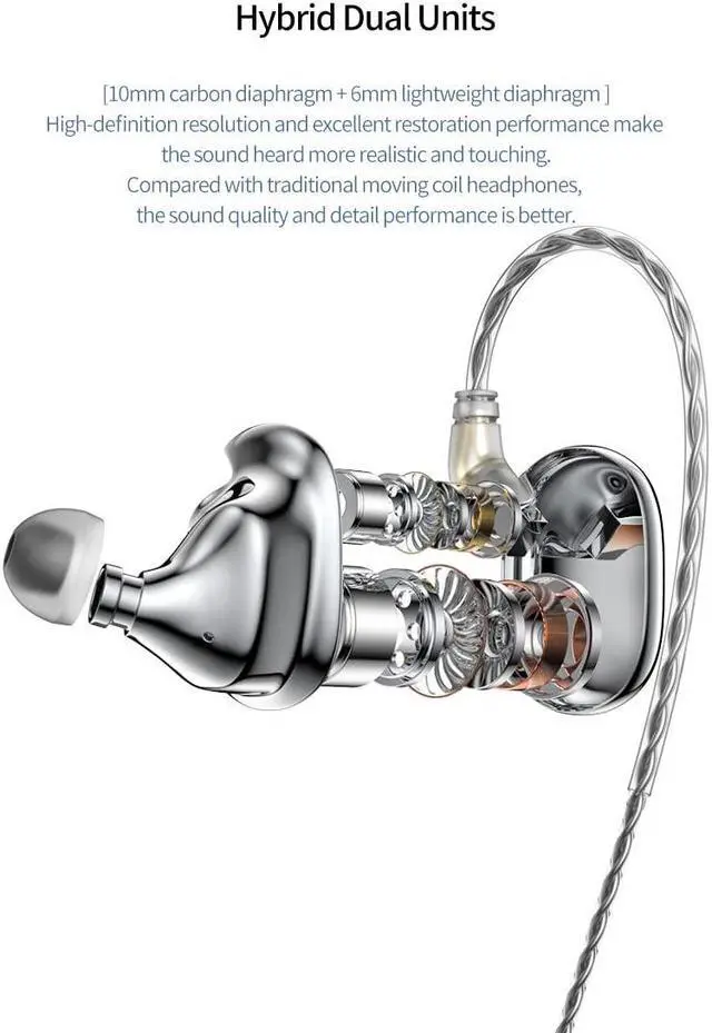 Alt view image 3 of 5 - keephifi Earphone BLON BL-max in-Ear Monitor 6mm Lightweight Diaphragm and 10mm Carbon Diaphragm Headphones for HiFi Music Headsets with 2 Pin Removable Cable (no mic, Gun)