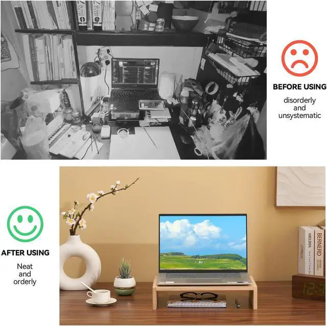 Alt view image 4 of 5 - KIRIGEN Monitor Stand Wooden -Desk Stand Wood for Computer/Laptop/TV Printer - Monitor Arms & Stands Desk Riser for Office Organizers - Desktop Workspace Platforms Stands (39,Natural)