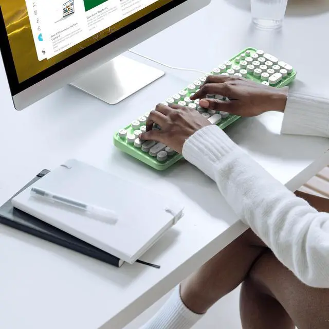 Alt view image 4 of 5 - KNOWSQT Wired Computer Keyboard - Green-White Full-Size Round Keycaps Typewriter Keyboards for Windows, Laptop, PC, Desktop, Mac