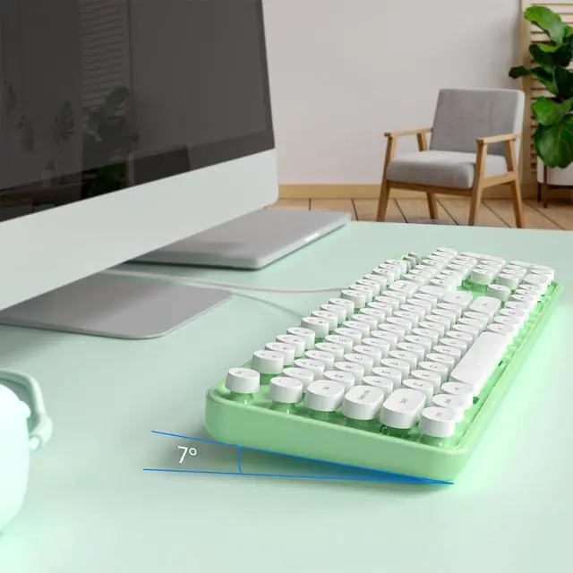 Alt view image 5 of 5 - KNOWSQT Wired Computer Keyboard - Green-White Full-Size Round Keycaps Typewriter Keyboards for Windows, Laptop, PC, Desktop, Mac