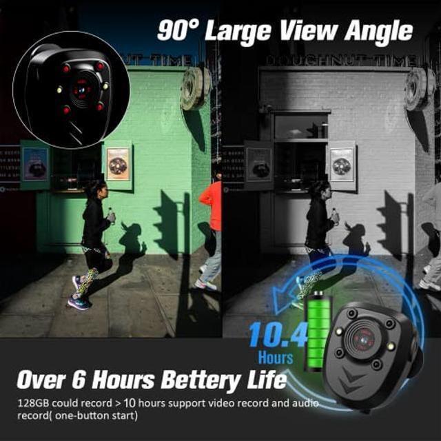 Alt view image 3 of 5 - Mini Body Camera Video Recorder Built-in 128GB Memory Card with Night Vision IR & Loop Record HD 1080P, 4-6 HR Battery Life Wearable Police Cam for Home, Outdoor, Law Enforcement, Security Guard