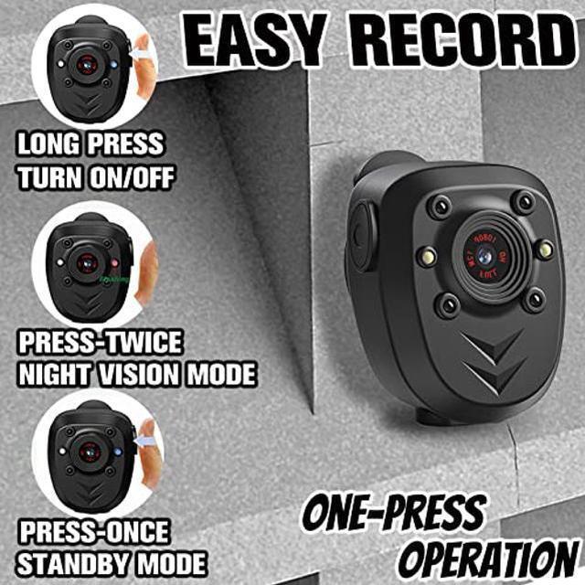 Alt view image 2 of 5 - Mini Body Camera Video Recorder Built-in 128GB Memory Card with Night Vision IR & Loop Record HD 1080P, 4-6 HR Battery Life Wearable Police Cam for Home, Outdoor, Law Enforcement, Security Guard