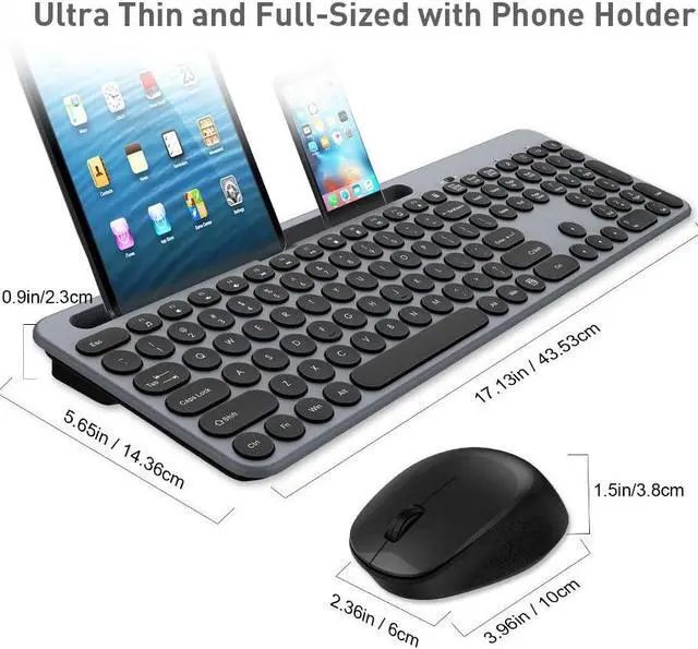 Alt view image 2 of 5 - LeadsaiL Wireless Keyboard and Mouse Combo, Full-Sized Ergonomic Computer Keyboard with Phone Tablet Holder, 2.4GHz Silent Cordless Keyboard Mouse Set for Windows Laptop, PC, Desktop - Grey