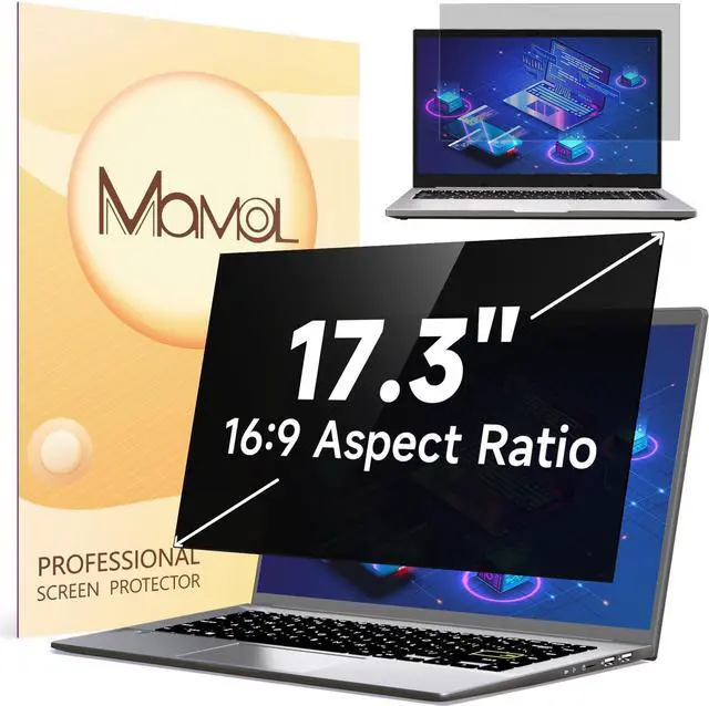 Main image of Mamol Laptop Privacy Screen 17.3 Inch, Anti Blue Light Glare Filter, Removable Shield, Anti-Scratch Screen Protector