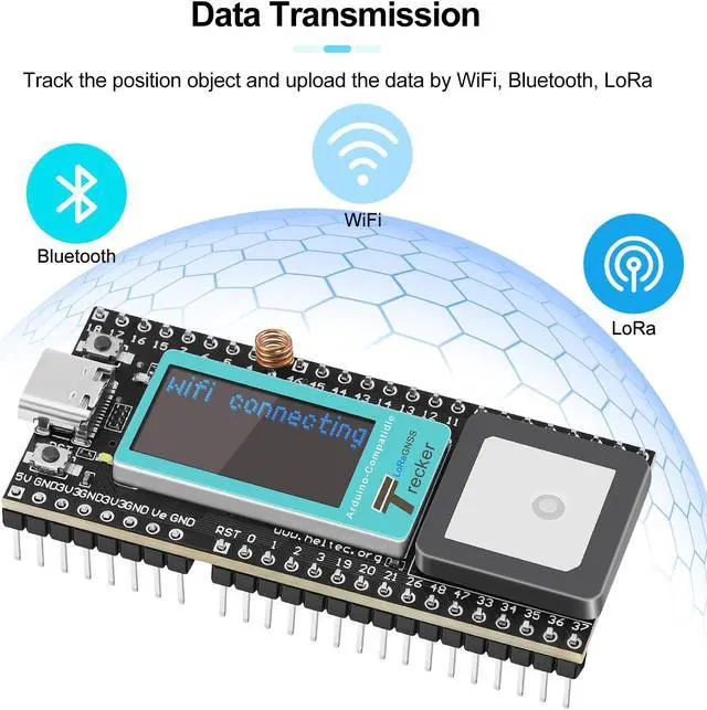 Alt view image 4 of 5 - MakerFocus Wireless Tracker Supports GPS Galileo Multi-System Joint Positioning ESP32-S3 WiFi Bluetooth SX1262 UC6580 with 915MHz LoRa Antenna, 0.96-inch LCD Display for Meshtastic Arduino