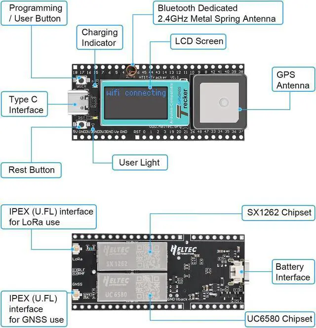 Alt view image 5 of 5 - MakerFocus Wireless Tracker Supports GPS Galileo Multi-System Joint Positioning ESP32-S3 WiFi Bluetooth SX1262 UC6580 with 915MHz LoRa Antenna, 0.96-inch LCD Display for Meshtastic Arduino
