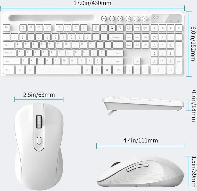 Alt view image 4 of 5 - Wireless Keyboard and Mouse Combo, MARVO 2.4G Ergonomic Wireless Computer Keyboard with Phone Tablet Holder, Silent Mouse with 6 Button, Compatible with MacBook, Windows (White)
