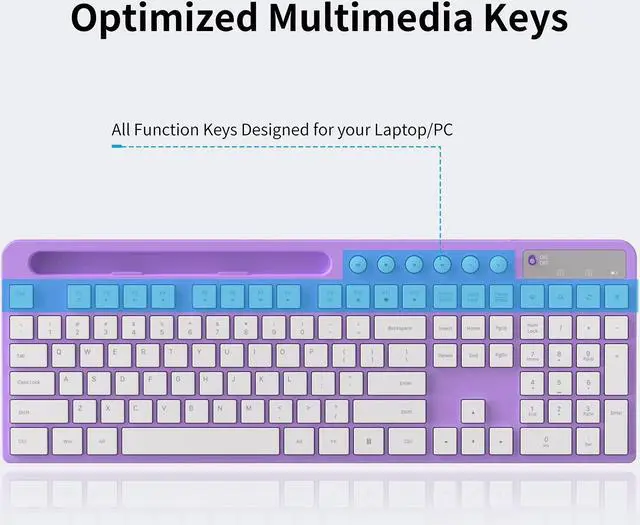 Alt view image 2 of 5 - Wireless Keyboard and Mouse Combo, MARVO 2.4G Ergonomic Wireless Computer Keyboard with Phone Tablet Holder, Silent Mouse with 6 Button, Compatible with MacBook, Windows (Purple)
