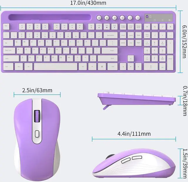 Alt view image 4 of 5 - Wireless Keyboard and Mouse Combo, MARVO 2.4G Ergonomic Wireless Computer Keyboard with Phone Tablet Holder, Silent Mouse with 6 Button, Compatible with MacBook, Windows (Purple)