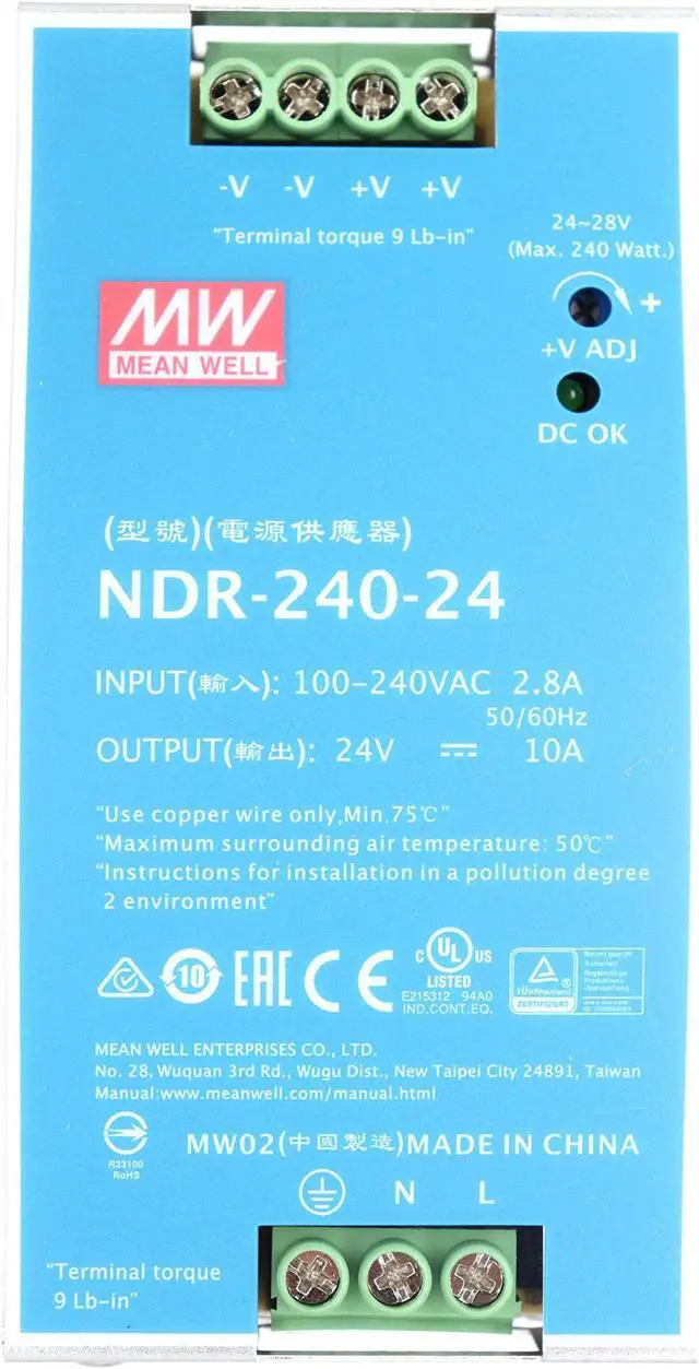 Alt view image 2 of 5 - Mean Well NDR-240-24 240W 24VDC 10A AC/DC Industrial DIN Rail Power Supply Single Output Provided by KAINSC Products