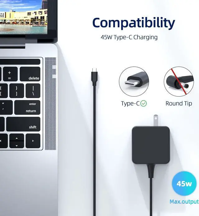 Alt view image 2 of 5 - 45W AC Charger Replacement Fit for Samsung Galaxy Chromebook XE930QCA XE931QCA, Galaxy Chromebook 2 XE530QDA 15.6"13.3" Galaxy Chromebook Go 14" XE345XDA-MA1TM Laptop Adapter Power Supply Cord