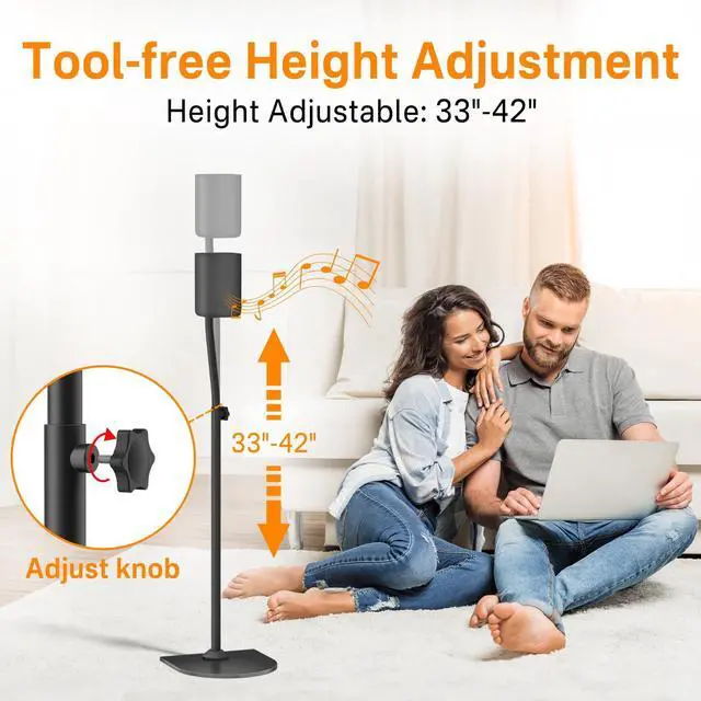 Alt view image 4 of 5 - Universal Surround Sound Speaker Stands Pair Height Adjustable Extend 33" to 42" for Samsung, Vizio, Bose, LG, Roku Small Rear Speakers and Most Satellite Surround Speaker Stands with Wall Bracket