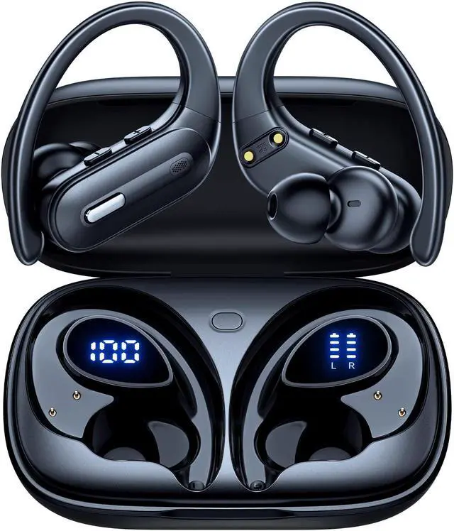 Main image of Wireless Earbuds Bluetooth 5.3 Headphones 90 Hrs Playtime Ear buds with Wireless Charging Case Power Display Over-ear Earphones with Earhooks Waterproof Stereo Headset for Android phone Workout Black