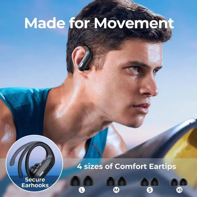 Alt view image 5 of 5 - Wireless Earbuds Bluetooth 5.3 Headphones 90 Hrs Playtime Ear buds with Wireless Charging Case Power Display Over-ear Earphones with Earhooks Waterproof Stereo Headset for Android phone Workout Black