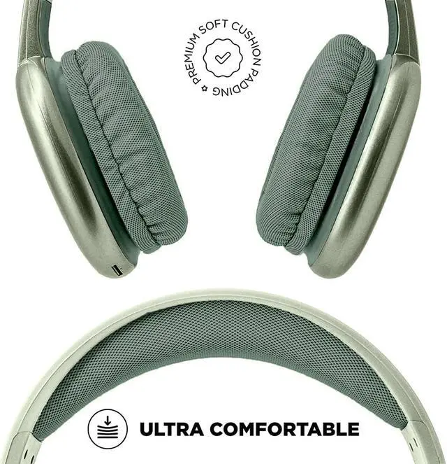 Alt view image 2 of 5 - iJoy Ultra Wireless Headphones with Microphone- Rechargeable Over Ear Wireless Bluetooth Headphones with 10Hr Playtime, SD Slot, Backup Wire- Soft Cushion Wireless Headset with Mic (Green)