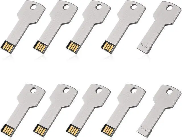 Main image of RAOYI 10 Pack 32GB USB Flash Drive USB 2.0 Metal Key Shape Memory Stick Thumb Drive Pen Drive-Silver