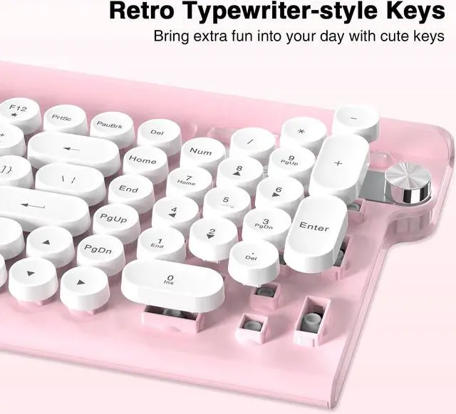 Alt view image 4 of 5 - RaceGT Wireless Typewriter Keyboard and Silent Mouse Combo - Cute Pink Keyboard with Phone Holder, 2.4G USB Computer Keyboard and Mouse Set for Windows Laptop/Desktop/PC