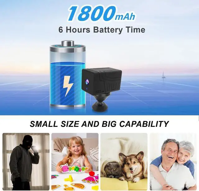 Alt view image 4 of 5 - Rettru 4K Mini Spy Camera,1800mAh Battery,WiFi Home Security Cameras Tiny Office Cams with 100Days Standby Phone APP AI Human Detection Auto Night Vision