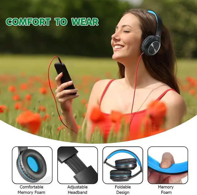 Alt view image 4 of 5 - Rydohi Bluetooth Headphones Over Ear, 68H Playtime 3 EQ Music Modes Wireless Headphones with Microphone/Deep Bass, Foldable Lightweight Headset for PC Home Travel Office(Black Blue)