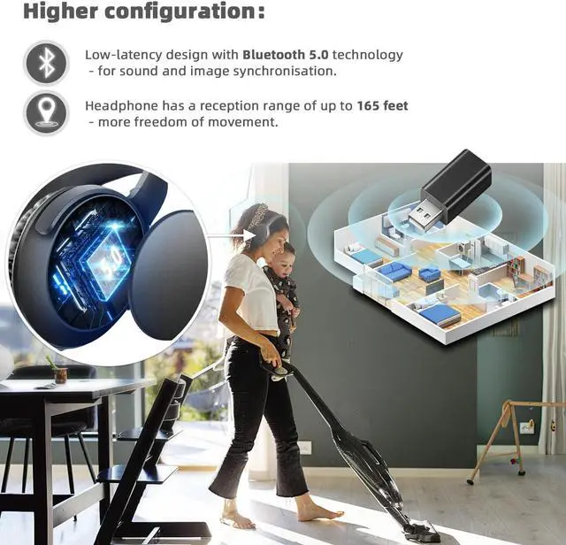 Alt view image 4 of 5 - makemate Wireless Headphones for TV - BKM300 Bluetooth TV Headphones Wireless with 4 Options Output(Optical, AUX, RCA and USB), 165FT Long Range, Higher Volume, 20Hrs, Plug & Play, No Delay