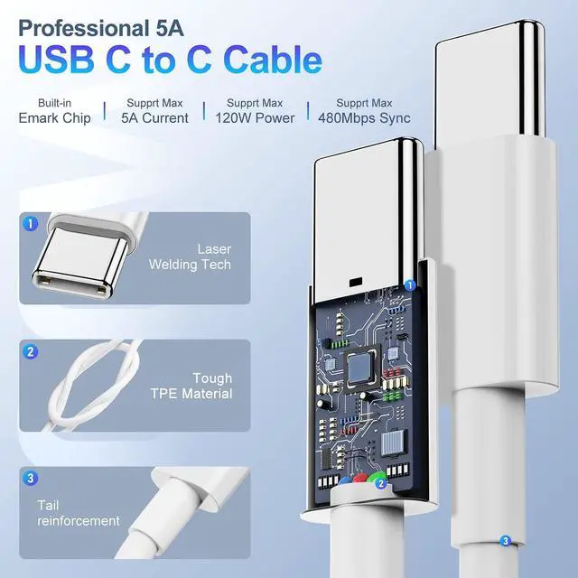 Alt view image 4 of 5 - 100W Mac Book Pro Charger with 10ft USB C to C Cable, GaN PD USB C Fast Wall Charger Power Adapter Compatible with MacBook Pro 16, 15, 14, 13 Inch, MacBook Air 13 Inch, iPad Pro 2021/2020/2019/2018