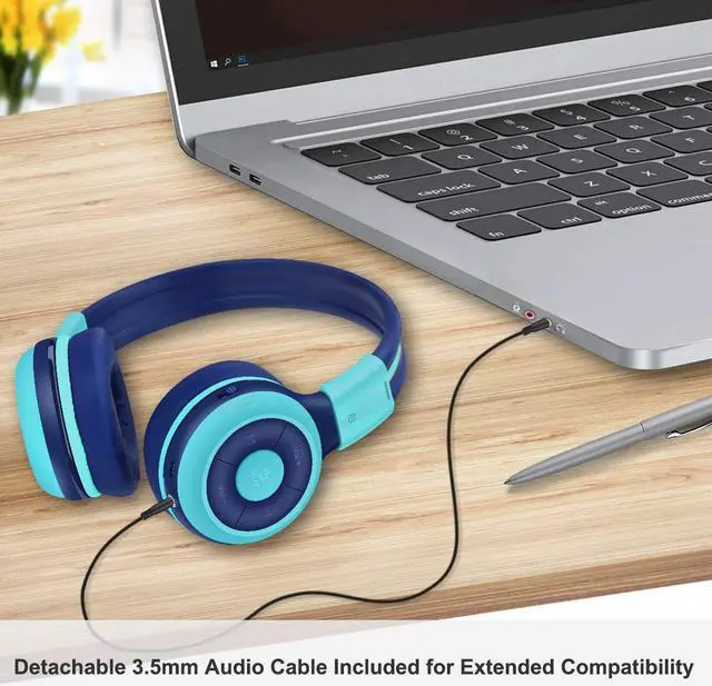Alt view image 5 of 5 - SIMOLIO Kids Headphones Bluetooth 2 Pack with 75dB,85dB,94dB Volume Limit, Wireless Kids Headphone with Mic & Hard Case, Children Headphones with Share Jack for Girls Boys,Toddlers (Pink+Mint)