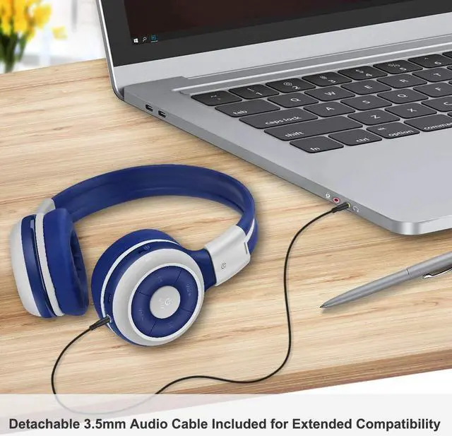 Alt view image 5 of 5 - SIMOLIO Kids Headphones Bluetooth for Boys, Built-in Microphone and Share Port, Safe 75dB,85dB,94dB Volume Limited, Foldable and Adjustable, Wireless/Wired Headphones for Kids School Travel Grey