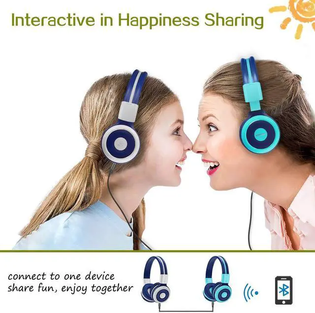 Alt view image 4 of 5 - SIMOLIO Kids Headphones Bluetooth for Boys, Built-in Microphone and Share Port, Safe 75dB,85dB,94dB Volume Limited, Foldable and Adjustable, Wireless/Wired Headphones for Kids School Travel Grey