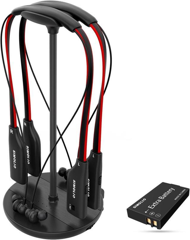 Main image of SIMOLIO Dual Wireless Headphones for TV Watching with Transmitter/Charging Stand 2-in-1, Spare Battery & Dialog Mode & Balance Control for Seniors, Optical/RCA/AUX Compatible, Bypass to Soundbar