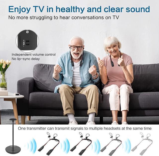 Alt view image 2 of 5 - SIMOLIO Dual Wireless Headphones for TV Watching with Transmitter/Charging Stand 2-in-1, Spare Battery & Dialog Mode & Balance Control for Seniors, Optical/RCA/AUX Compatible, Bypass to Soundbar