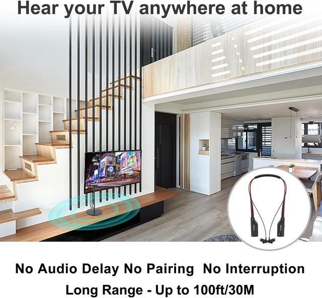 Alt view image 5 of 5 - SIMOLIO Dual Wireless Headphones for TV Watching with Transmitter/Charging Stand 2-in-1, Spare Battery & Dialog Mode & Balance Control for Seniors, Optical/RCA/AUX Compatible, Bypass to Soundbar