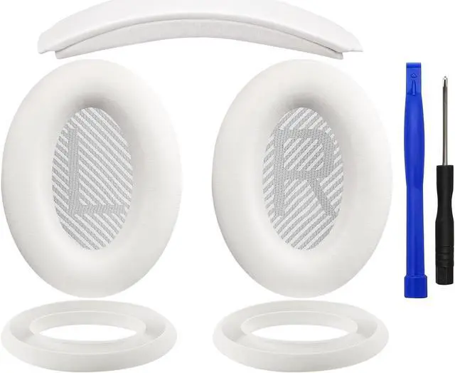 Main image of SOULWIT Ear Pads Cushions + Headband + Silicone Earpads Cover Protector, Replacement Kit for Bose QuietComfort 35 QC35, QC35 ii Over-Ear Headphones - White