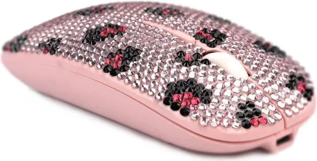 Alt view image 4 of 5 - SA@ Bling Wireless Mouse, Pink Rhinestone Sparkly Computer Mouse with USB Receiver for Girls, Bedazzled Leopard Mice for Notebook, PC, Laptop, MacBook