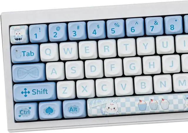 Main image of SUEHIODHY PBT Alice Rabbit Keycaps Set MOA Profile Blue White Cute Keycaps 145 Keys Custom Dye-Sublimation Keyboard Keycap for 60% 65% 70% 75% 100% Cherry MX Switches Mechanical Keyboards