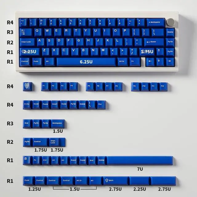 Alt view image 4 of 5 - 114 Keys Double Shot Keycaps Cherry Profile Blue Translucent Keycaps Set Fit for 60% 65% 75% Cherry Mx Switches