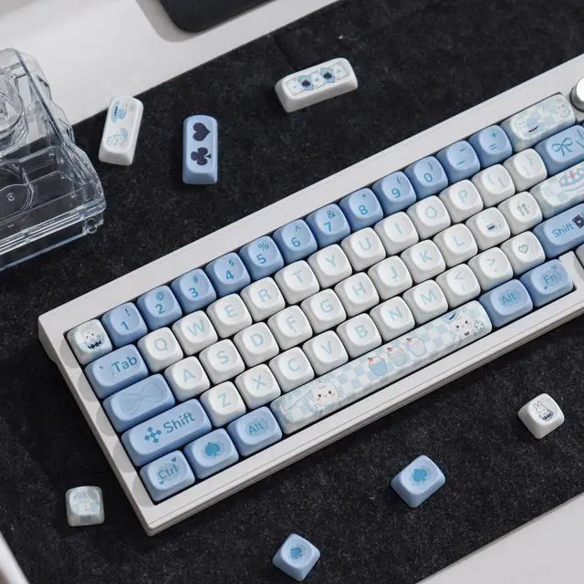 Alt view image 3 of 5 - SUEHIODHY PBT Alice Rabbit Keycaps Set MOA Profile Blue White Cute Keycaps 145 Keys Custom Dye-Sublimation Keyboard Keycap for 60% 65% 70% 75% 100% Cherry MX Switches Mechanical Keyboards