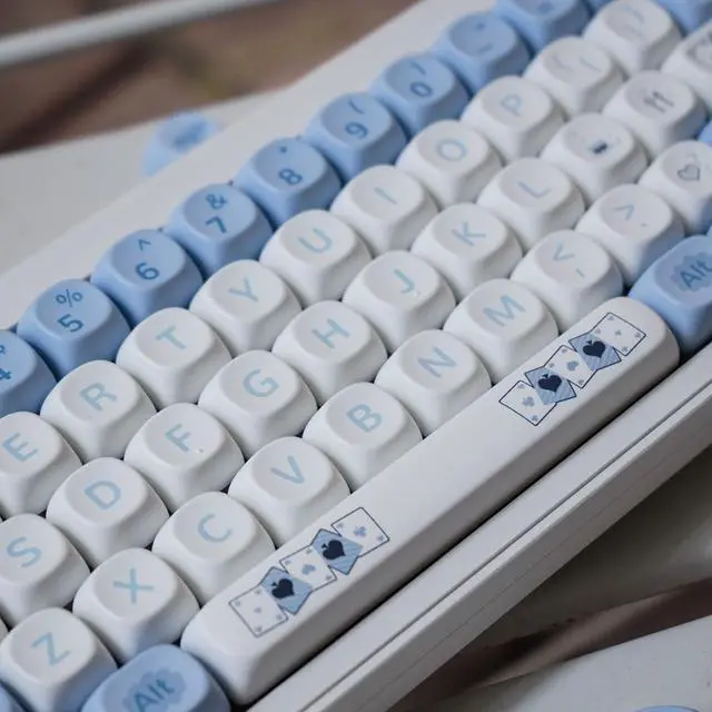 Alt view image 2 of 5 - SUEHIODHY PBT Alice Rabbit Keycaps Set MOA Profile Blue White Cute Keycaps 145 Keys Custom Dye-Sublimation Keyboard Keycap for 60% 65% 70% 75% 100% Cherry MX Switches Mechanical Keyboards