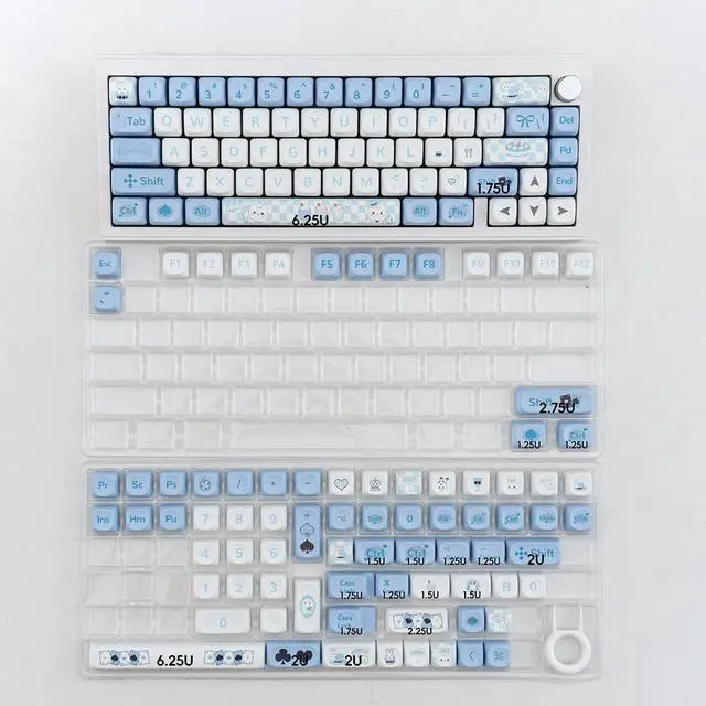 Alt view image 5 of 5 - SUEHIODHY PBT Alice Rabbit Keycaps Set MOA Profile Blue White Cute Keycaps 145 Keys Custom Dye-Sublimation Keyboard Keycap for 60% 65% 70% 75% 100% Cherry MX Switches Mechanical Keyboards