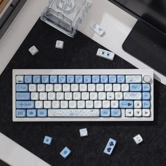 Alt view image 4 of 5 - SUEHIODHY PBT Alice Rabbit Keycaps Set MOA Profile Blue White Cute Keycaps 145 Keys Custom Dye-Sublimation Keyboard Keycap for 60% 65% 70% 75% 100% Cherry MX Switches Mechanical Keyboards