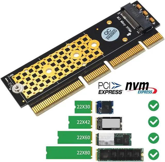 Alt view image 3 of 5 - M.2 NGFF NVMe SSD to PCIE 3.0 X16/X8/X4 Adapter with heatsink for 1U/2U Server and Low Profile PC