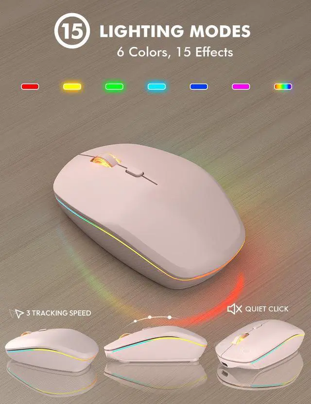 Alt view image 4 of 5 - Wireless Keyboard and Mouse Combo - RGB Backlit, Rechargeable & Light Up Letters, Full-Size, Ergonomic Tilt Angle, Sleep Mode, 2.4GHz Quiet Keyboard Mouse for Mac, Windows, Laptop, PC, Trueque, Pink