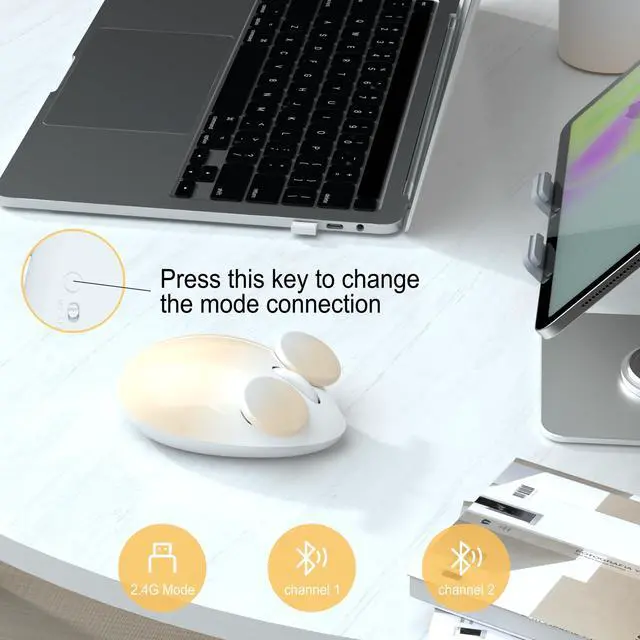 Alt view image 2 of 5 - UBOTIE Bluetooth Wireless Optical Mouse, Portable Wireress Bluetooth and USB Nano Connection Cute Rat Shape Colorful Gift Computer Mouse for Laptop PC Tablet Smart Phones(Tea)